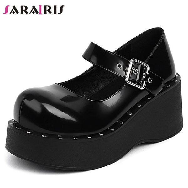 Robe chaussures SaraIris mignon doux filles pompes solide Rivit boucle Riund orteil peu profond épouser Janes femmes compensées Punk mode