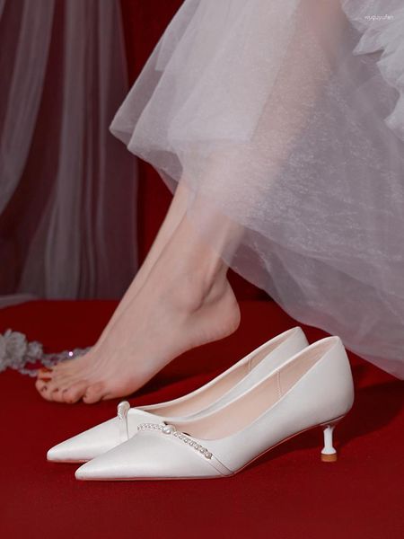 Zapatos de vestir Satén Boda Ropa diaria Bombas de novia Perla Blanco Stiletto Tacones altos Estilo Grado Dama de honor soltera