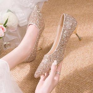 Zapatos de vestir SAVANAH Sexy Thin High Heels Zapato Mujer Ladies Plus Size 43 Glitter Pumps Mujer Mujer Bling Silver Gold Party