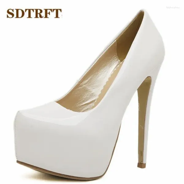 Zapatos de vestir Sdtrft Plus: 35-44 Zapatos Mujer 15cm Tacones delgados Plataforma de cuero de patente Mujer de boda Pombas sexy Crossdresser