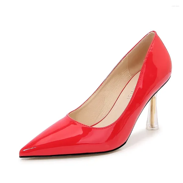 Zapatos de vestir sdtrft rojo punta puntiaguda 8 cm de bombas de tacón altos altos de cuero de cuero negro tacañas de boda blanca blanca gran tamaño 35-44 45 46