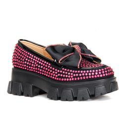 Kledingschoenen Sepatu Kasual Untuk Wanita -platform Ikatan Simpul Berlian Imitasi Sapi Cuede 2023 Baru di Musim Panas Sepatu Desainer Mewah Modis 230425