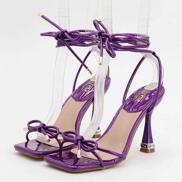 Chaussures habillées sexy 9cm à lanières High Heels Femme Salms d'été Sandales Purple Stripper Lace Up Gladiator Prom Plus taille 42 H240430