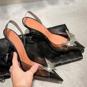 Zapatos de vestir sexy Zapatos de vestir de tacón negro para mujer Diseñador PVC transparente Arco cristal diamante hebilla decoración zapato Mujeres de calidad superior Sandalias de gran tamaño