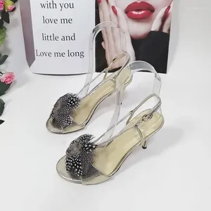 Chaussures habillées plume sexy ouverte rond talons hauts élégants sandales à lanières élégantes Femmes cool confortable argent lacet-up sandalias mujer