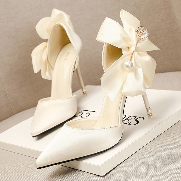 Robe chaussures talons sexy femme pompes mariage chaussure de mariée blanc stiletto papillon-noeud mode sandale dames talons hauts chaussures femme 230822