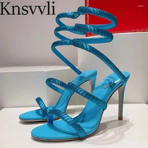 Kledingschoenen sexy hoge hakken gladiator sandalen vrouwen enkel wikkel rond kristal bruiloft zomer stiletto vrouw