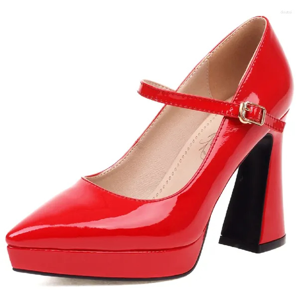 Zapatos de vestir Sexy Tacones altos Bombas Mujer Lujo 2023 Tamaño grande 46 Marca Rojo Desnudo Mujer Mary Janes Fiesta Boda Damas