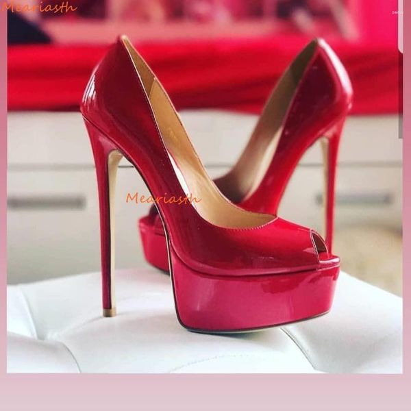 Robe chaussures sexy discothèque plate-forme talons hauts mode rouge cuir verni peep toe couleur unie stiletto plus taille 44 femmes pompes