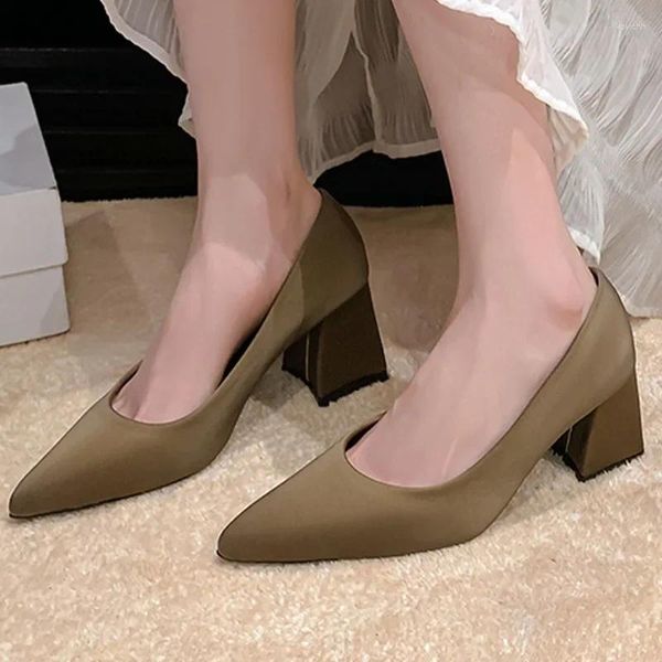 Robe chaussures sexy bout pointu talons hauts femmes 2024 automne pompes de fête peu profondes designer chunky marche mujer zapatos