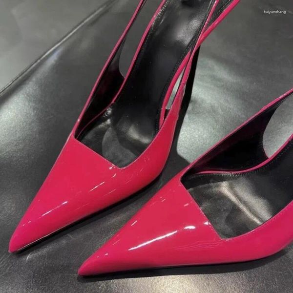 Kleid Schuhe Sexy Spitze Zehen Slingback Frauen Pumps Fuchsia Patent Leder Ausschnitte Hohl Stiletto Heels Club Party Abend