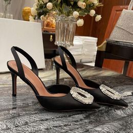 Chaussures habillées Sexy sandales femmes 2023 fée soie strass simple pointu mince talon 8Cm haut cristal Transparent