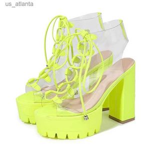 Dress Shoes Sexy Transparant PVC Green Platform Boots Women Mode Hoge kwaliteit Roma Strappy Drappy Drappy Heel Spring/Autumn Peep Toe Lady H240403385H