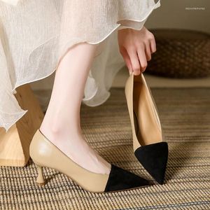 Dress Shoes Sheepskin Color Matching Single For Women Slim Heeled Pointed Low Top Dames Sexy High Heel 6 cm