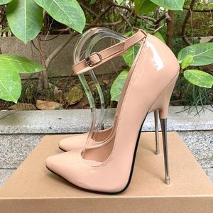 Chaussures habillées Shiaopick Super High Talons 16cm Stilettos Tous les abricots Femmes Pompes Bride à la cheville Fétiche Personnaliser Gay SM Unisexe Homme Plus Taille