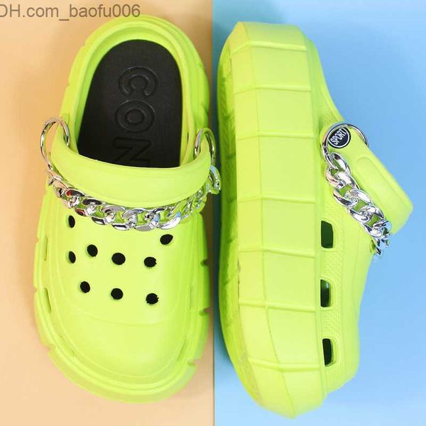 Chaussures habillées chaîne en métal argenté brillant plate-forme 5CM ventilation extérieure pour femmes sandales en néoprène pantoufles d'été pour femmes chaussures de pain de plage Z230711