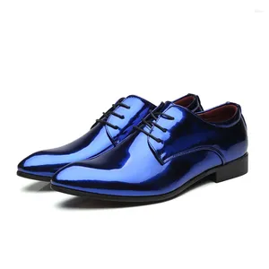 Chaussures habillées en cuir verni brillant Oxford pour hommes d'affaires mariage pointu bureau fête coiffeur