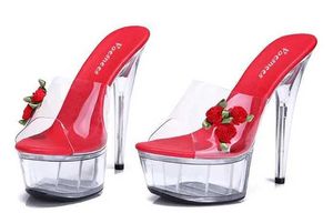 Robe chaussures chaussure femme plate-forme sandales été multicolore rose fleur diapositives imperméable 15cm discothèque sexy à talons hauts plus-taille 34-43 h2403258