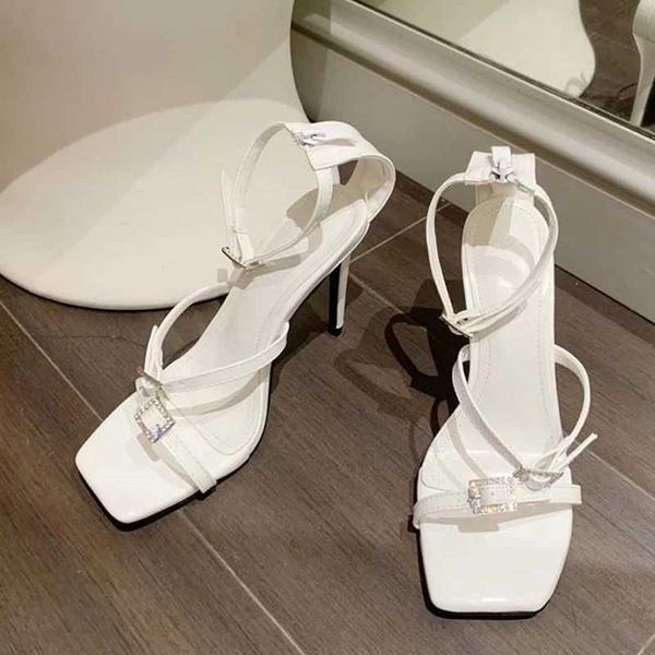 Chaussures de robe Argent Blanc Sandales Pour Femmes Été 2024 Mode Carré Bout Ouvert Zip Couverture Talon Dames Fête De Mariage Chaussures De Bal Stiletto H240401X5R6