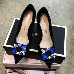 Chaussures de robe simples femmes 2024 printemps automne strass pieds pas fatigués français pointus talons hauts talon aiguille noir femmes