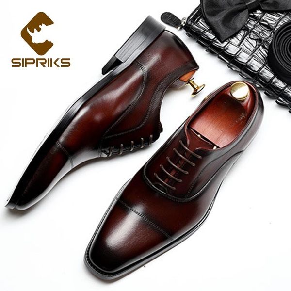 Chaussures habillées Sipriks luxe garçon chaussures de mariage hommes robe en cuir église chaussures vin rouge bordeaux Oxfords Social hommes costume décontracté affaires 230825