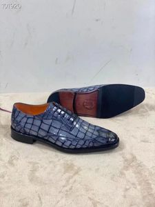 Zapatos de vestir Sipriks Luxury Comfort Piel de cocodrilo para hombres Italiano Goodyear Welted Patina Grey Decent Wingtip Derby