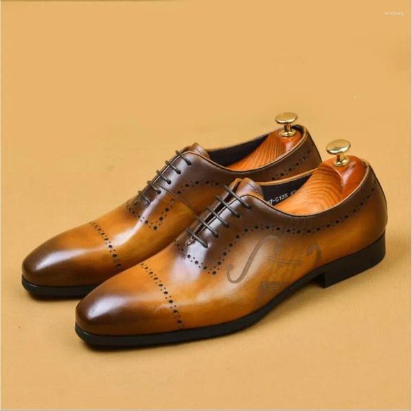 Chaussures habillées SIPRIKS Hommes Véritable Cuir Italien Fait Main Blake Vintage Patine Brun Foncé Brogues Oxfords Élégant Noir 46