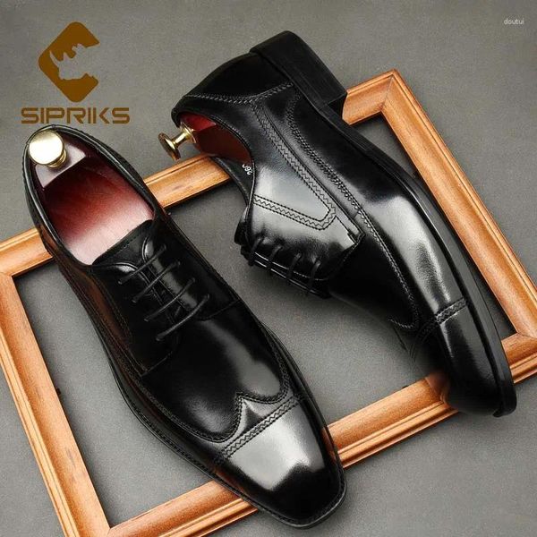 Zapatos de vestir SIPRIKS para hombre de cuero genuino italiano personalizado vintage punta de ala puntera negra trajes formales para caballeros zapato social