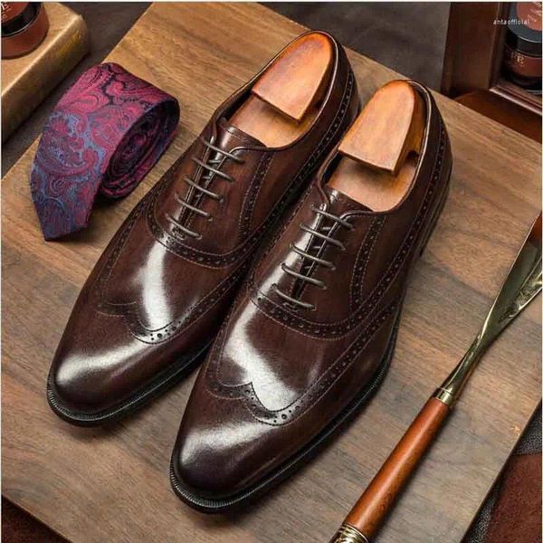 Zapatos de vestir Sipriks Primavera Otoño Hombres Oxfords Estilo británico Oficina Carrera Brogues Cuero de grano completo Boda Caballeros Traje X