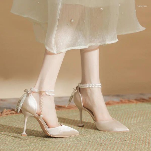 Chaussures habillées taille 30-44 talon mince pointu de perles hautes talons femmes mariage pour ponctualité de la cheville blanc
