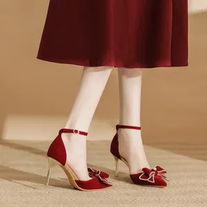Zapatos de vestir Tamaño 31-43 Mujeres nupciales Boda Dos usos Princesa Vino Rojo Tacones altos