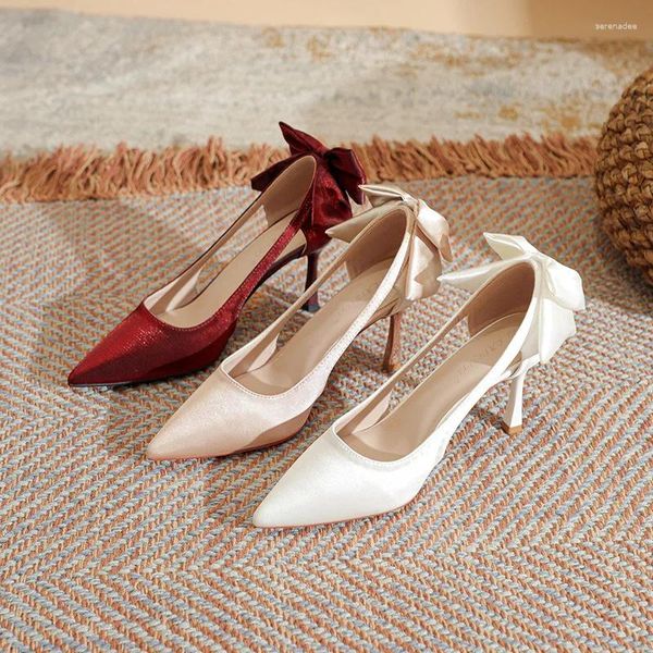 Robe chaussures taille 31-44 talons hauts femmes talon aiguille satin creux bout pointu blanc mariage vin rouge femmes