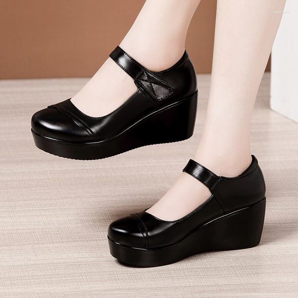 Zapatos de vestir Tamaño 32 a 43 Tacón negro Plataforma Cuñas Tacones Mujeres Cabeza redonda alta Blanco Rojo Marrón Trabajo