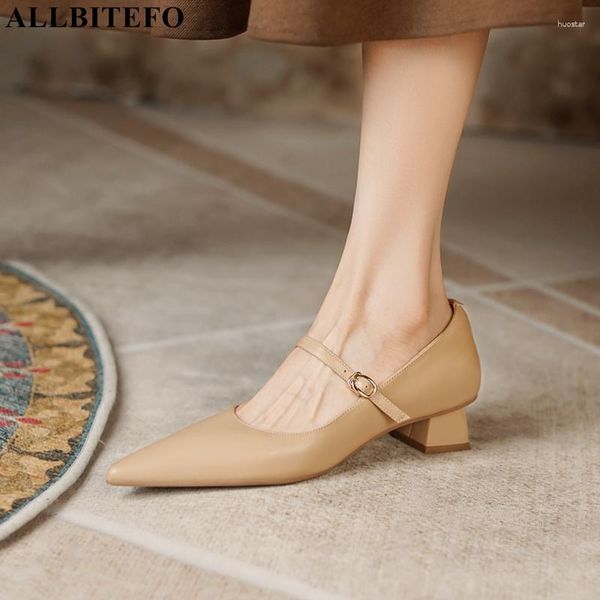 Zapatos de vestir, talla 33-40, punta estrecha, cuero genuino suave, tacones de mujer, moda Sexy, fácil de caminar, trabajo de oficina, tacón alto para mujer