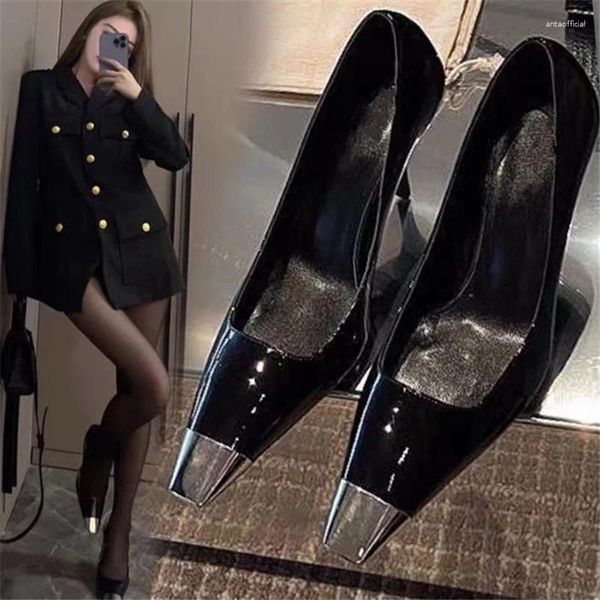 Robe chaussures taille 33-43 femmes talons marque design slingback haute femme luxe métal bout carré sexy dames fête pompes noires