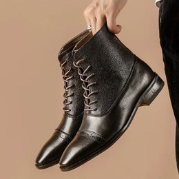 Chaussures habillées Taille 38-45 chaussures pour hommes britanniques chaussures de mollet haut à lacets chaussures pour hommes Vintage mode chaussures en cuir véritable bottines garçon A034 230927