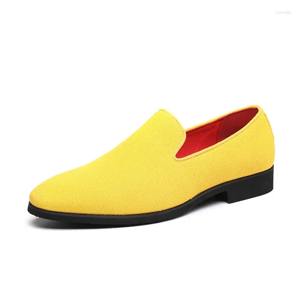 Tamaño de los zapatos de vestir 38-48 Hombres del dedo del pie puntiagudo Diseñador de la oficina del boda Formal Negocio informal Eleganti italiano mocasines amarillo gris