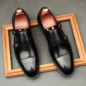 Zapatos de vestir Tamaño 38 a 46 Hombres Cuero genuino Doble hebilla Monk Correa Hombres Negro Marrón Cap Toe Clásico Italiano