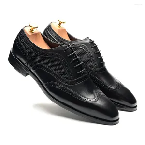 Chaussures habillées Taille 5 à 13 Classique Italien Véritable Cuir Hommes Noir Lacets Ponited Toe Wingtip Oxfords Business Mariage Brogues