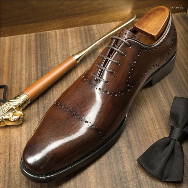 Zapatos de vestir Tamaño 6 a 10 Lujo para hombre Brogue Oxford Cuero genuino Wingtip Formal con cordones Oficina de negocios para hombres