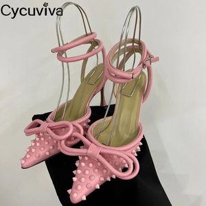 Chaussures habillées Slingback Gladiator Sandales Femme Pointy Toe Bow Decoration High Heels Designer Summer Sexy Wedding Party