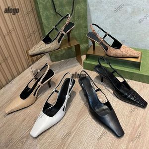 Chaussures habillées Slingback Talons hauts Chaussures à lacets peu profondes Sandales Talon mi-haut Maille noire avec cristaux étincelants Chaussures imprimées Pantoufles en caoutchouc et cuir avec bride à la cheville eu35-41