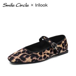 Chaussures habillées sourire cercle Irilook velours Mary Jane ballerines femmes imprimé léopard confortable doux bout rond plat pour 230417