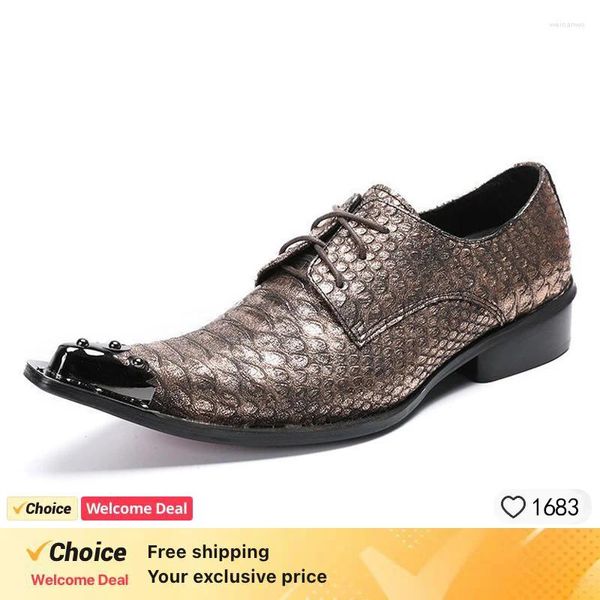 Chaussures habillées de la peau serpent bronze authentique en cuir oxford pour hommes à lacets en acier