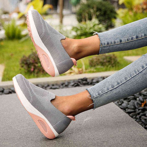 Zapatos de vestir Zapatillas de deporte Zapato para correr Moda Tejido Malla Cuña Plataforma Tacones altos Casual Transpirable Suela suave Zapatos deportivos 220714