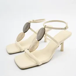 Zapatos de vestir Color Sólido Señoras Stilettos Sandalias de tiras blancas Tacones altos finos Verano Mujeres poco profundas Moda Open Toe Zapatos Mujer
