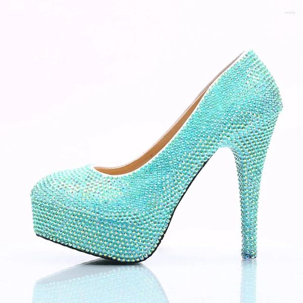 Zapatos de vestir Sparking Blue AB Crystal Rendimiento nupcial Baile Tacón alto Stiletto Fiesta de bodas