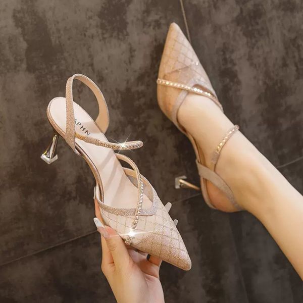 Zapatos de vestir girantes de cristal con tacones altos adecuados para dedos de verano de imitación de pies delgados zapatos de fiesta de malla transparente sexy