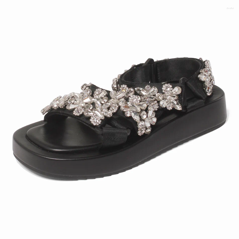 Elbise ayakkabı spor tarzı sandalet kalın dip çörek topuk kristal gündelik kadınlar zapatos para mujeres katı