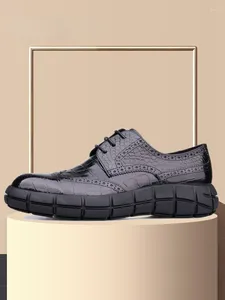 Chaussures habillées printemps et automne hommes formels en cuir véritable semelle épaisse tête ronde à lacets affaires décontractées